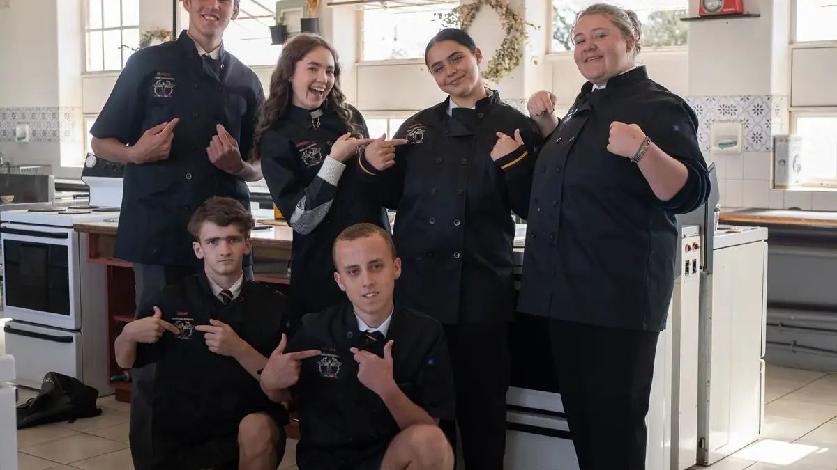 Hoër Volkskool Potchefstroom Grade 11 hospitality learners wearing new chef jackets.